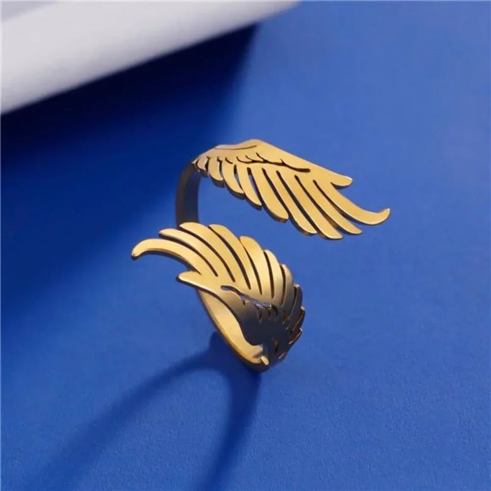 Dreamtimes Open Ring with Flying Angel Wings for Women and Men Adjustable